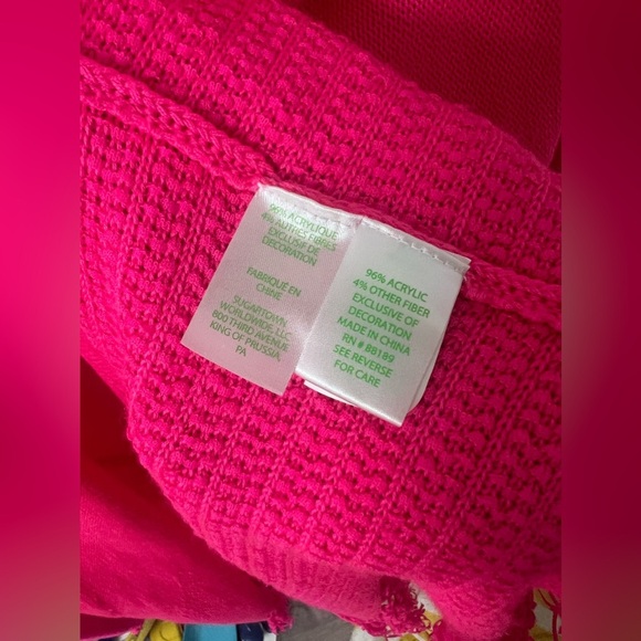 Lilly Pulitzer Tatum Sweater Women XS Pascha Hot Pink Fringe Hem Open Cardigan - Picture 3 of 5